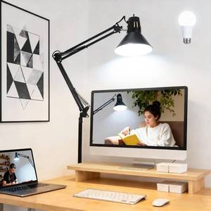 lot 30291 image: Black Desk Lamp with Clamp, Extra-Tall Adjustable Metal Swing Arm, 5000K