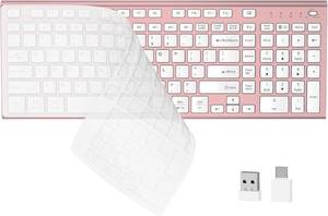 lot 30311 image: FENIFOX Wireless Keyboard, Silent Flat Soft Cover with Number Pad Rose Pink