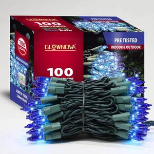 lot 30319 image: Green Wire Blue Incandescent Bulb 100 Mini String Lights for Indoor Decor