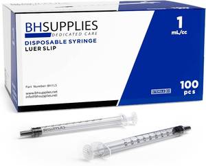 lot 30346 image: BH Supplies 1mL Luer Slip Tip Syringes (No Needle) - Sterile - 100 Syringes