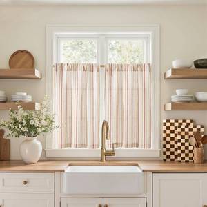 lot 30351 image: jinchan Striped Linen Kitchen Tier Curtains, 36 Inch, Multi Red, 2 Panels