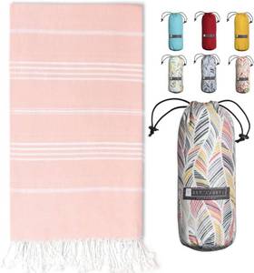 lot 30353 image: BAY LAUREL Turkish Beach Towel with Travel Bag 39x71 Quick-Dry Sand-Free