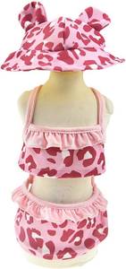 lot 30367 image: Leopard Dog Bikini Beach Dress Swimsuit with Pet Swimming Hat,S