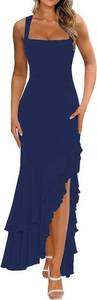 lot 30377 image: BORIFLORS Womens Elegant Bodycon Ruched Maxi Cocktail Dress small