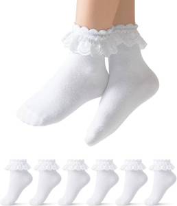 lot 30378 image: Funjoon Girls White Ruffle Socks Toddler Lace Frilly Dress School Ankle