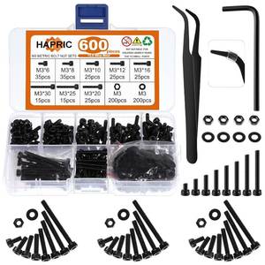 lot 30396 image: Hapric 600 Pcs M3 Screws Assortment Kit, M3x 6-30MM Bolts Kits