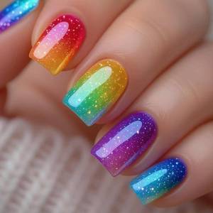 lot 30413 image: Square Press-on Nails Summer Glitter Gradient 24PCS