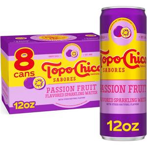 lot 30494 image: Topo Chico Sabores Passionfruit Sparkling Water Cans, 12 fl oz, 8 Pack