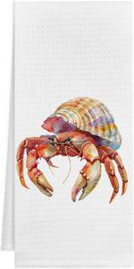 lot 30548 image: Coastal Beach Crab Kitchen Towels, Nautical Hermit Crab Gifts, 16x24 in