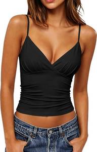 lot 30565 image: eoeoo Womens Y2K V-Neck Spaghetti Strap Crop Tank Tops, Fitted Black L
