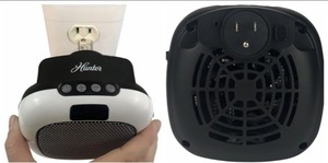 lot 3320 image: 2 Pack Hunter 750 Watt Wall-Plug Space Heater with Timer, Grey Marble