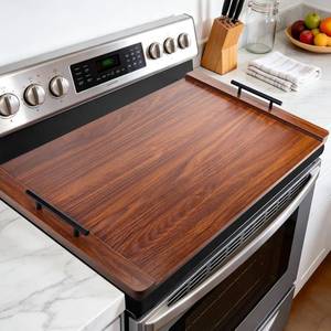 lot 3325 image: $50 Noodle Board Stove Cover with Handles, Wood Top Cover for Burners