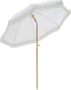 lot 3328 image: $60 6.5ft Boho Patio Umbrella with Fringe, UPF50, Fiberglass Ribs