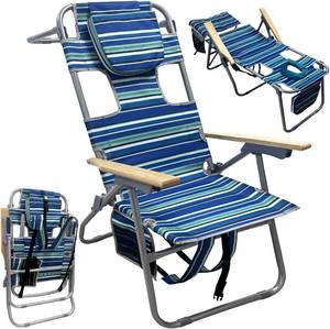 lot 3338 image: $80 16in Heavy Duty Tall Beach Chair with Stool, 5-Position