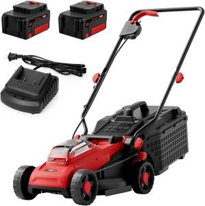 $180 MZK 20V 13-Inch Electric Lawn Mower, Compact Brushless Mower, Red