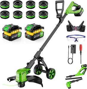 lot 3363 image: $170 14 Walk Behind String Trimmer with Wheels, Cordless Weed Wacker