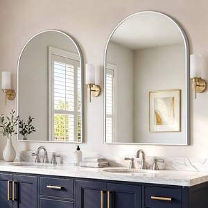 lot 3373 image: $110 FICTOR 2 Pack 24x36 Arched Vanity Mirror for Over Sink, Silver