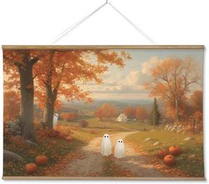 lot 3388 image: $57 ARPEOTCY Extra Large Framed Wall Art, Halloween Ghosts, 36x54 in