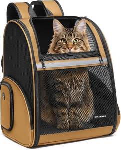 lot 3414 image: Pet Backpack Carrier for CatsDogs, 20 lb Capacity, Mesh, Brown-XL