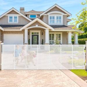 lot 3421 image: $120 200 Wide Baby Gate & Retractable Dog Gate for Driveway (White)