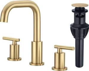 lot 3423 image: $73 TRUSTMI Brushed Gold 3-Hole Bathroom Faucet, 8 Widespread