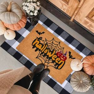lot 3470 image: Halloween Front Door Mat Set, Spider Web Coir Doormat 28x43
