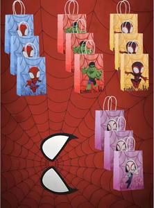 lot 3487 image: 12 Pcs Spider-Man Theme Kraft Paper Party Gift Bags with Handles