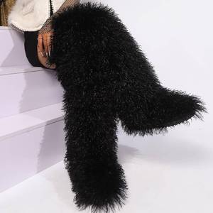 lot 3496 image: Black Thigh-High Fur Boots, Over-the-Knee Fluffy Boots, Women