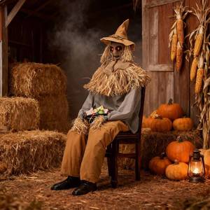 lot 3501 image: $117 Halloween Animatronics 4.5 Ft Scary Sitting Scarecrow Decoration