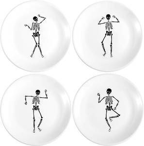 lot 3521 image: Qinyoung 4-Pcs Halloween Skeleton Appetizer Plates Ceramic 6.81in