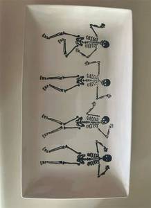 lot 3523 image: Way To Celebrate Halloween Ceramic Serving Tray, Dancing skeletons