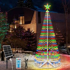lot 3527 image: $198 Outdoor Solar Cone Tree Lights - 8ft, 444 LED, USB, Multicolor