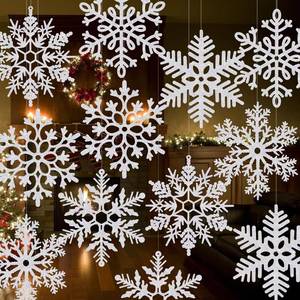 lot 3534 image: $75 24 Pack 16 Large Glitter Hanging Snowflake Decorations, White