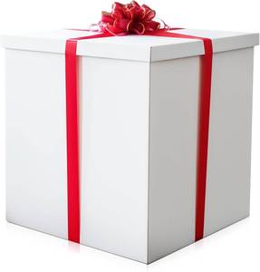 lot 3544 image: $64 UNICONFETTI Extra Large Gift Box with Ribbon, White, 24x24x24in