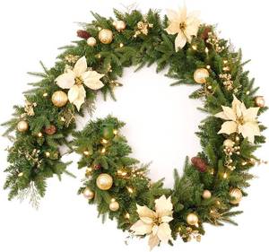 lot 3549 image: Pre-lit 9ft Christmas Garland Gold Berries, Cone, 50 LED Lights