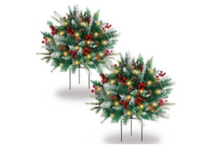 lot 3558 image: Lighted Christmas Urn Filler, 2 Pack 24 Inch Warm White LED Planter Decor