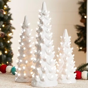 lot 3560 image: $50 Best Choice Products 3-Pc Pre-Lit Ceramic Tabletop Christmas Trees