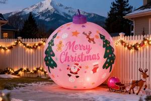 lot 3564 image: $65 LANGXUN 8ft Pink Inflatable Xmas Ball Decor with 7-Color LED