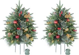 lot 3565 image: $60 2 Pack Outdoor Xmas Tree 30in Prelit 100 LED, Berries & Cones