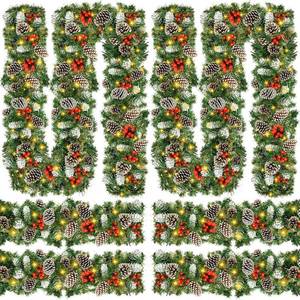 lot 3574 image: $100 Yunlly 4 Pcs 9 ft Prelit Christmas Garland,100 Lights,Stylish