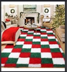 lot 3586 image: Bedroom Area Rug, 4x6 Fluffy Shag Checkered Rugs Shaggy Carpet