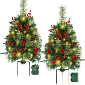 lot 3595 image: 24in Pathway Christmas Trees, Set of 2, Pre-Lit, Battery Operated