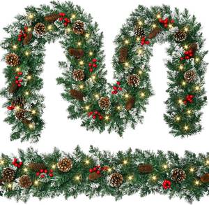 lot 3596 image: 9 ft Christmas Garland with Lights - Battery Operated, 50 LEDs