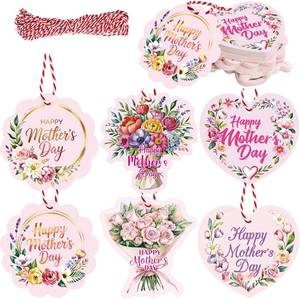 lot 66493 image: 2 x 2 inches Treasure Cove Mothers Day Tags Happy Mothers Day Paper Gift Tag Heart Hanging Label with String Floral Best Mom Gift Wrap for Birthday Treat Bags Wrapping Party Favor Supplies 60Pcs