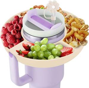 lot 66499 image: 40 oz Snack Bowl for Stanley Cup 40 oz with Handle-Perfectly Compatible with Stanley Quencher H2.0 Tumbler 40 oz with Handle, Reusable Silicone Snack Tray, Stanley cup accessories (Cream Snack Bowl)