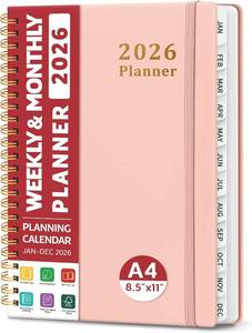 lot 66500 image: 2026 Planner, Weekly and Monthly Calendar Planner, January 2026 - December 2026, Hardcover 2026 Calendar Book with Tabs For Women & Men, Inner Pocket, Spiral Bound, Perfect for Office Home School Supp