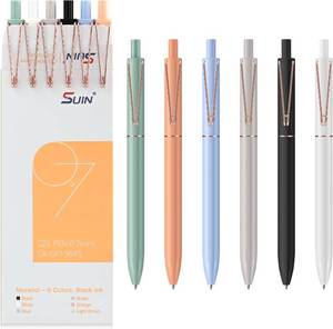 lot 66505 image: SUIN Gel Pens - Pack of 6, 0.7mm Black Ink, Retractable Rolling-Ball Gel-Pens, Medium Fine Point for Smooth Writing - Cute Office and School Supplies, Ideal Gifts for Women