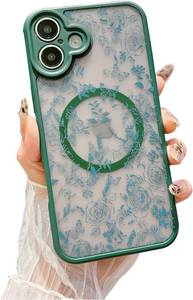lot 66507 image: Magnetic for iPhone 16 Case Cute Floral Butterfly, Compatible with MagSafe, Slim Translucent Matte Hard Cover, Shockproof Flowers Phone Case for Women Girls 6.1 - Green