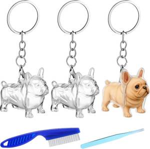 lot 66515 image: OPEN BOX 3 Pcs Dog Hair Collector Keychain Charm Memorial Storage Box Plastic Pet Fur Holder Keyring Cute Dog Hair Keepsake Collection with Tweezers Comb Memorial Gift for Pet Lovers(French Bulldog)
