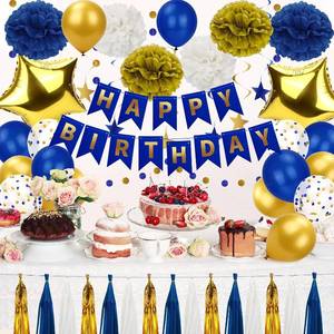 lot 66521 image: Blue and Gold Happy Birthday Banner Party Decorations for Men Boys